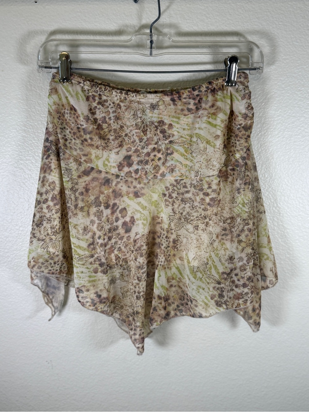 See You Monday Beige and Green Asymmetrical Handkerchief Skirt